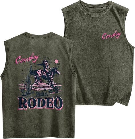 Bobeutou Mens Western Tank Top Vintage Rodeo Cowboy Sleeveless Shirt Country Concert Summer Acid Wash Tank Tops in Saudi Arabia