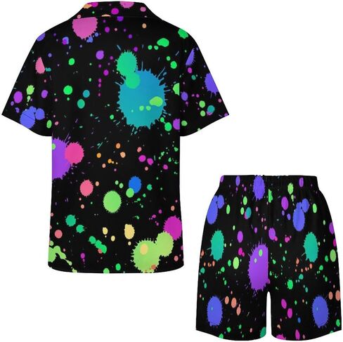 Glow in Dark Splatter Neon Womens Pajamas Set,Short-Sleeved Pajama 2 Piece Sleepwear in Saudi Arabia