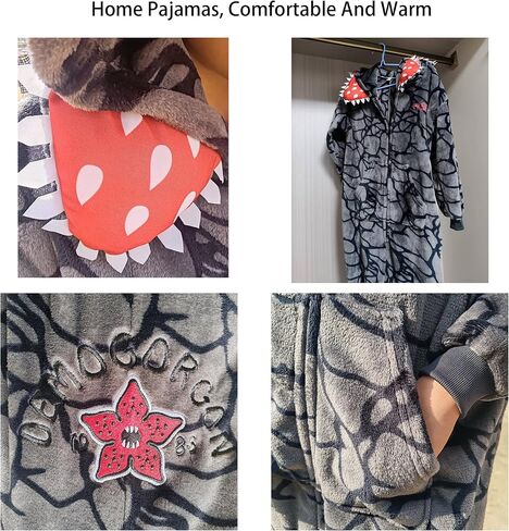 Unisex Demogorgon Onesie,Pajamas Hooded Jumpsuit, Flannel Warmth Cosplay Halloween Costume Sleepwear Homewear in Saudi Arabia