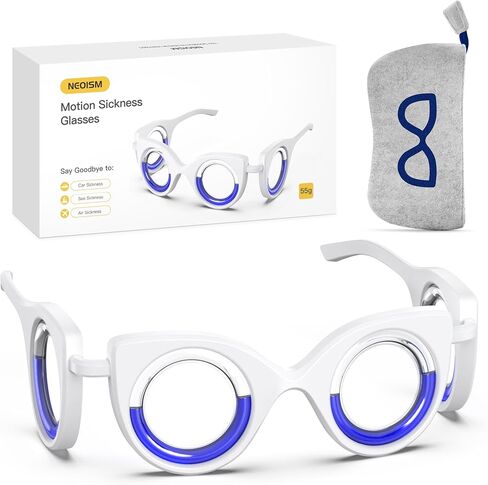 NEOISM Anti Motion Sickness Glasses, Car Sickness Glasses Relief Nausea & Dizziness, Portable Lensless Design for Car Sickness, Air Sickness, Sea Sickness, Road Trip Essentials, Blue Pattern Bag in Saudi Arabia