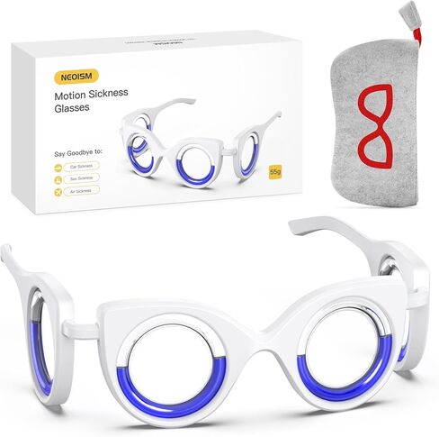 NEOISM Anti Motion Sickness Glasses, Car Sickness Glasses Relief Nausea & Dizziness, Portable Lensless Design for Car Sickness, Air Sickness, Sea Sickness, Road Trip Essentials, Blue Pattern Bag in Saudi Arabia