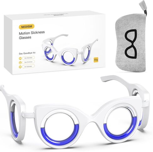 NEOISM Anti Motion Sickness Glasses, Car Sickness Glasses Relief Nausea & Dizziness, Portable Lensless Design for Car Sickness, Air Sickness, Sea Sickness, Road Trip Essentials, Blue Pattern Bag in Saudi Arabia