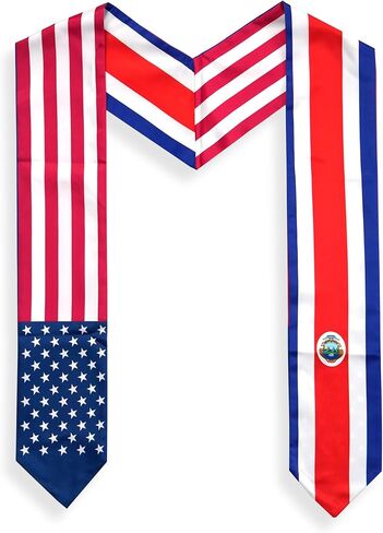 USA And Costa Rica Flag Graduation Stole,Satin Embroidery Graduation Sash for International Students,72 Inch Length. in Saudi Arabia
