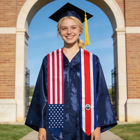 USA And Costa Rica Flag Graduation Stole,Satin Embroidery Graduation Sash for International Students,72 Inch Length. in Saudi Arabia