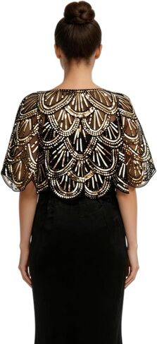 1920s Flapper Sequin Beaded Cape Shawl for Women, Vintage Art Deco Evening Shrug Bolero Wrap for Wedding Prom Cocktail Party in Saudi Arabia