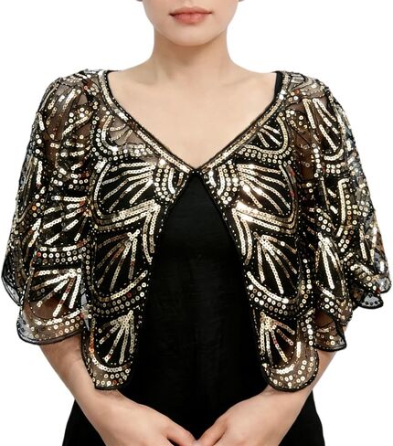 1920s Flapper Sequin Beaded Cape Shawl for Women, Vintage Art Deco Evening Shrug Bolero Wrap for Wedding Prom Cocktail Party in Saudi Arabia