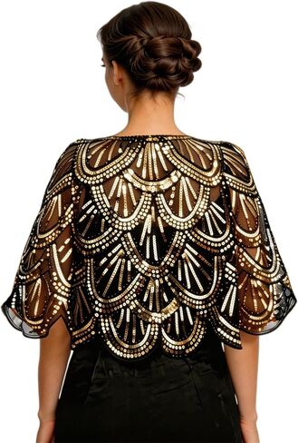 1920s Flapper Sequin Beaded Cape Shawl for Women, Vintage Art Deco Evening Shrug Bolero Wrap for Wedding Prom Cocktail Party in Saudi Arabia