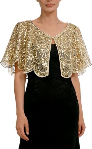 1920s Flapper Sequin Beaded Cape Shawl for Women, Vintage Art Deco Evening Shrug Bolero Wrap for Wedding Prom Cocktail Party in Saudi Arabia