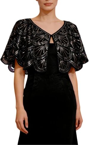 1920s Flapper Sequin Beaded Cape Shawl for Women, Vintage Art Deco Evening Shrug Bolero Wrap for Wedding Prom Cocktail Party in Saudi Arabia