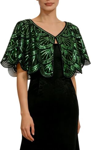 1920s Flapper Sequin Beaded Cape Shawl for Women, Vintage Art Deco Evening Shrug Bolero Wrap for Wedding Prom Cocktail Party in Saudi Arabia