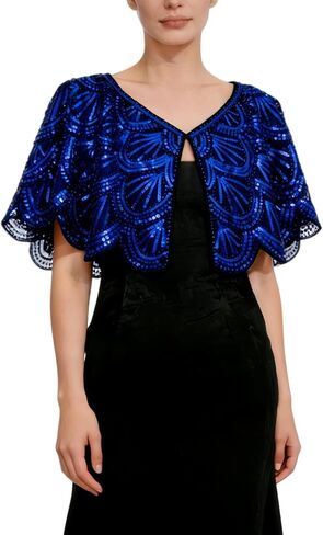 1920s Flapper Sequin Beaded Cape Shawl for Women, Vintage Art Deco Evening Shrug Bolero Wrap for Wedding Prom Cocktail Party in Saudi Arabia