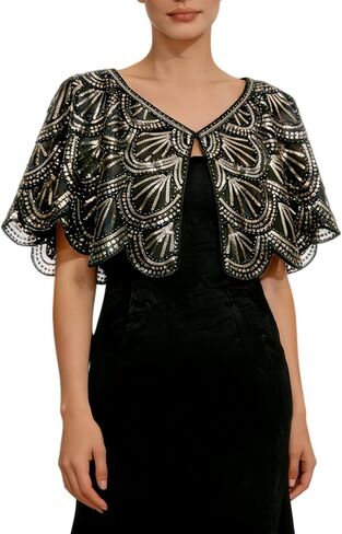 1920s Flapper Sequin Beaded Cape Shawl for Women, Vintage Art Deco Evening Shrug Bolero Wrap for Wedding Prom Cocktail Party in Saudi Arabia