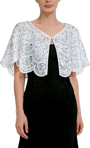 1920s Flapper Sequin Beaded Cape Shawl for Women, Vintage Art Deco Evening Shrug Bolero Wrap for Wedding Prom Cocktail Party in Saudi Arabia