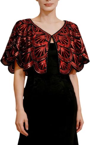 1920s Flapper Sequin Beaded Cape Shawl for Women, Vintage Art Deco Evening Shrug Bolero Wrap for Wedding Prom Cocktail Party in Saudi Arabia