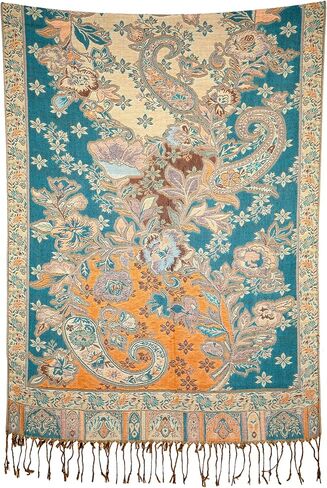 Achillea 2 Pack Steel Blue Paisley Pashmina and Teal Dark Amber Floral Shawl Bundle in Kuwait