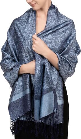 Achillea 2 Pack Steel Blue Paisley Pashmina and Teal Dark Amber Floral Shawl Bundle in Kuwait