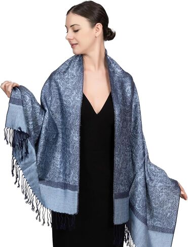 Achillea 2 Pack Steel Blue Paisley Pashmina and Teal Dark Amber Floral Shawl Bundle in Kuwait