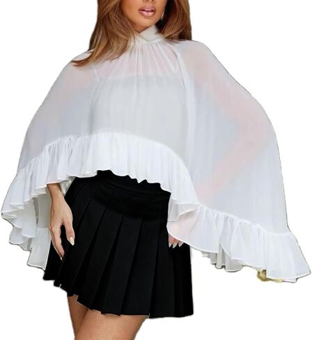 Chiffon Sheer Shawl Wraps Women's High Neck Ruffle Irregular Hem Capelets for Evening Dress Wedding Cape Cover Up in Kuwait