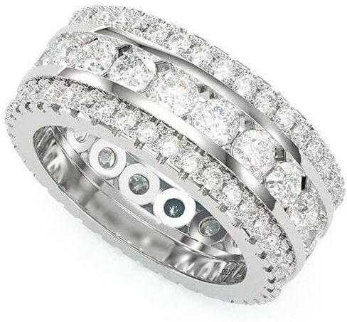 ENDLESSNESS & ETERNITY Round Cut 3 Row Eternity Wedding Band Ring 14K White Gold Plated CZ Cubic Zirconia Engagement Ring in Saudi Arabia