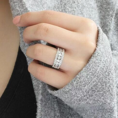 ENDLESSNESS & ETERNITY Round Cut 3 Row Eternity Wedding Band Ring 14K White Gold Plated CZ Cubic Zirconia Engagement Ring in Saudi Arabia