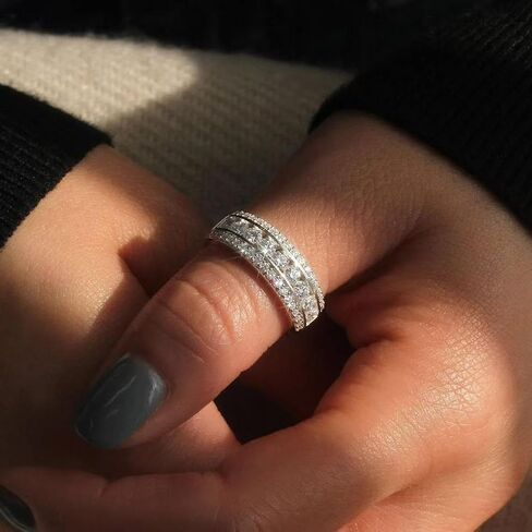 ENDLESSNESS & ETERNITY Round Cut 3 Row Eternity Wedding Band Ring 14K White Gold Plated CZ Cubic Zirconia Engagement Ring in Saudi Arabia