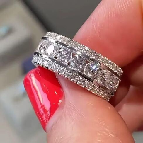 ENDLESSNESS & ETERNITY Round Cut 3 Row Eternity Wedding Band Ring 14K White Gold Plated CZ Cubic Zirconia Engagement Ring in Saudi Arabia