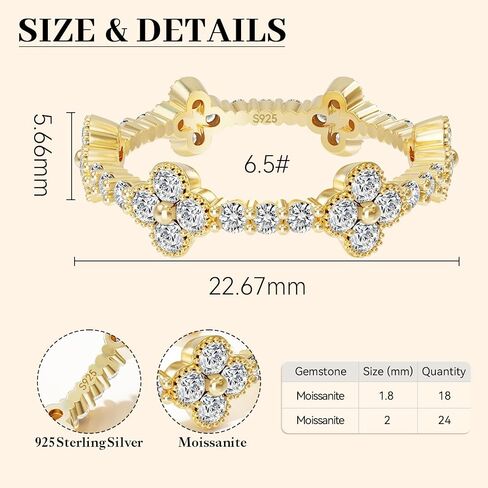 Moissanite Lucky Band Ring for Women Four Leaf Clover Ring Promise Engagement Wedding Bands D Color VVS1 Moissanite Statement Rings Lucky Gifts Jewelry in Kuwait