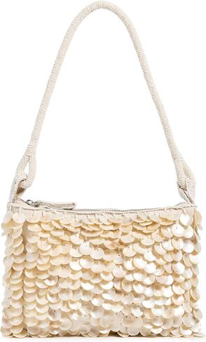 L*Space Campbell Bag, Embellished Shoulder Handbag, Seed Bead and Shell Purse, Beaded Handle Evening Bag, Metal Zip Closure in Kuwait