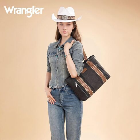 Wrangler Multi Pockets Tote Bag for Women Western Braided Shoulder Bag with Large Capacity for Everyday in Kuwait