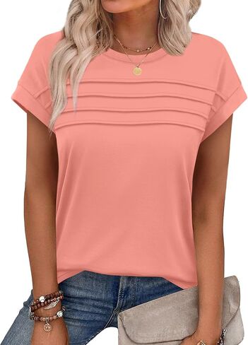 WEESO Womens Summer Tops Trendy 2026 Cap Sleeve T Shirts Crew Neck Pleated Front Beach Vacation Clothes Fashion in Saudi Arabia
