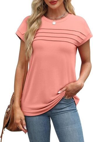 WEESO Womens Summer Tops Trendy 2026 Cap Sleeve T Shirts Crew Neck Pleated Front Beach Vacation Clothes Fashion in Saudi Arabia