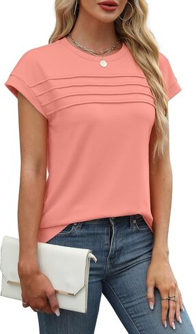 WEESO Womens Summer Tops Trendy 2026 Cap Sleeve T Shirts Crew Neck Pleated Front Beach Vacation Clothes Fashion in Saudi Arabia