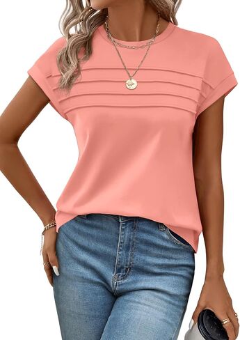 WEESO Womens Summer Tops Trendy 2026 Cap Sleeve T Shirts Crew Neck Pleated Front Beach Vacation Clothes Fashion in Saudi Arabia
