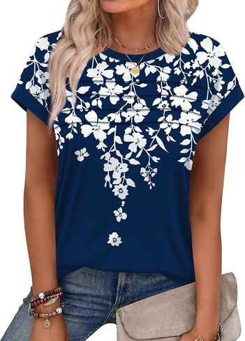 WEESO Womens Summer Tops Trendy 2026 Cap Sleeve T Shirts Crew Neck Pleated Front Beach Vacation Clothes Fashion in Saudi Arabia