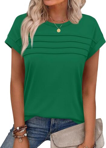 WEESO Womens Summer Tops Trendy 2026 Cap Sleeve T Shirts Crew Neck Pleated Front Beach Vacation Clothes Fashion in Saudi Arabia