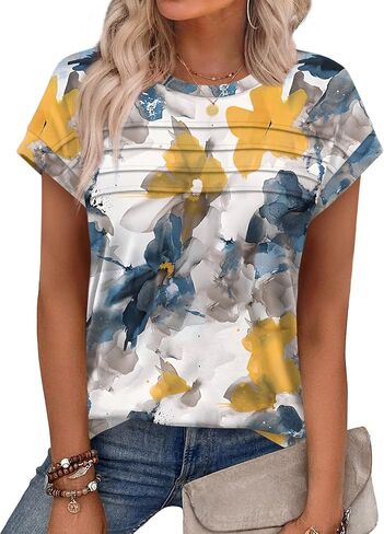 WEESO Womens Summer Tops Trendy 2026 Cap Sleeve T Shirts Crew Neck Pleated Front Beach Vacation Clothes Fashion in Saudi Arabia