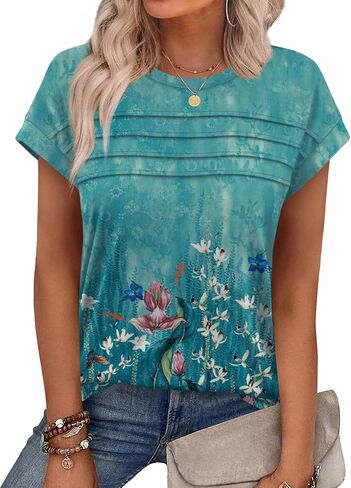 WEESO Womens Summer Tops Trendy 2026 Cap Sleeve T Shirts Crew Neck Pleated Front Beach Vacation Clothes Fashion in Saudi Arabia