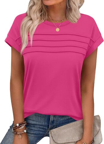 WEESO Womens Summer Tops Trendy 2026 Cap Sleeve T Shirts Crew Neck Pleated Front Beach Vacation Clothes Fashion in Saudi Arabia
