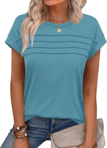 WEESO Womens Summer Tops Trendy 2026 Cap Sleeve T Shirts Crew Neck Pleated Front Beach Vacation Clothes Fashion in Saudi Arabia