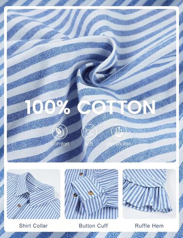 PEHMEA Women's Striped Button Down Shirt, 3/4 Sleeves Loose Fit Collared Blouse with Ruffle Casual Oversized Top in Kuwait