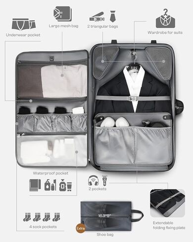 AUROTIER Rolling Garment Bags for Travel, Built-in Hanging Feature, Wheeled Business Suitcase with 17 Inch Laptop Compartment, Lockable Carry on Luggage for Men and Women with Wheels in Saudi Arabia