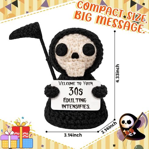Unique Funny 30th Birthday Gifts for Women Men 30 Year Old Birthday Decorations Present for Her, Him, Best Friend Milestone Gag Gift Crochet Grim Reaper Keepsake Desk Decor Figure in Saudi Arabia