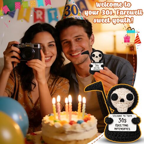 Unique Funny 30th Birthday Gifts for Women Men 30 Year Old Birthday Decorations Present for Her, Him, Best Friend Milestone Gag Gift Crochet Grim Reaper Keepsake Desk Decor Figure in Saudi Arabia