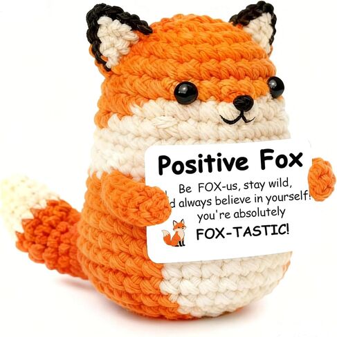 Handmade Positive Fox Crochet,Inspirational Gift for Women Men ,Emotional Support Stuffed Animal,Christmas, Birthday, Valentine’s Day Gift for Coworker, Friend, Sister, Student (Positive Fox) in Kuwait