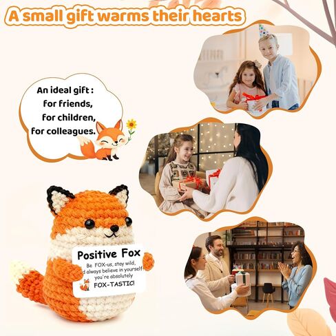 Handmade Positive Fox Crochet,Inspirational Gift for Women Men ,Emotional Support Stuffed Animal,Christmas, Birthday, Valentine’s Day Gift for Coworker, Friend, Sister, Student (Positive Fox) in Kuwait