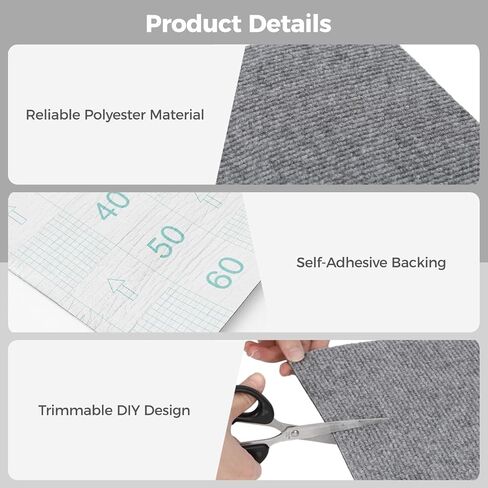 Self-Adhesive Carpet, DIY Trimmable Gray Cat Scratch Couch Furniture Protector, Soft Polyester Mat for Floors, Sofas and Stairs, Sound Dampening, Anti-Slip, 15.7 x 39.4 in in Kuwait