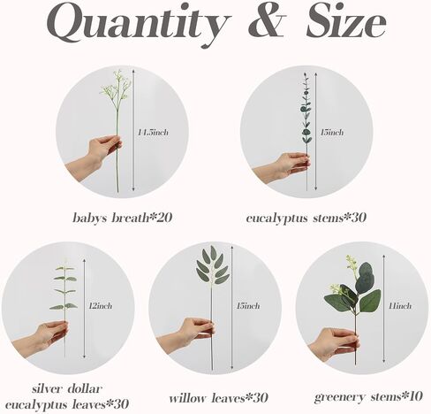 N&T NIETING 120Pcs Artificial Mixed Eucalyptus Stems Leaves Bulk, Faux Greenery Stems Branches with Baby Breath Silver Dollar Fake Eucalyptus Sprays for Wedding Decor Vase Bouquet Floral Arrangement in Saudi Arabia
