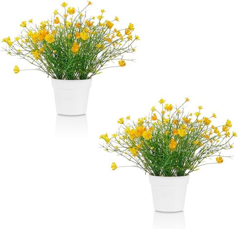 Babys Breath Potted Fake Plants with Flowers Faux Plants Indoor for Home Office Bookshelf Table Farmhouse Room Decor (Yellow) in Saudi Arabia