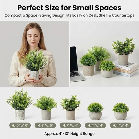 AUUGUU Small Artificial Potted Plants for Desk Decor, Mini Fake Plants for Bathroom, Office Desk Decor, Shelf Home Decor, Realistic Faux Greenery Indoor in Saudi Arabia