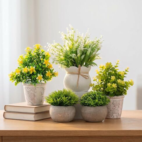 AUUGUU Small Artificial Potted Plants for Desk Decor, Mini Fake Plants for Bathroom, Office Desk Decor, Shelf Home Decor, Realistic Faux Greenery Indoor in Saudi Arabia